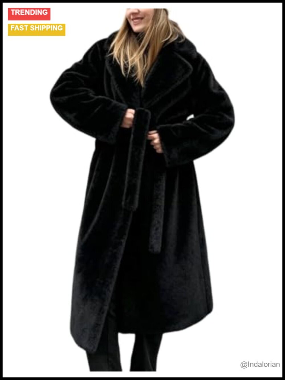Faux Fur Long Belted Winter Coat Maxi Fluffy Warm Jacket